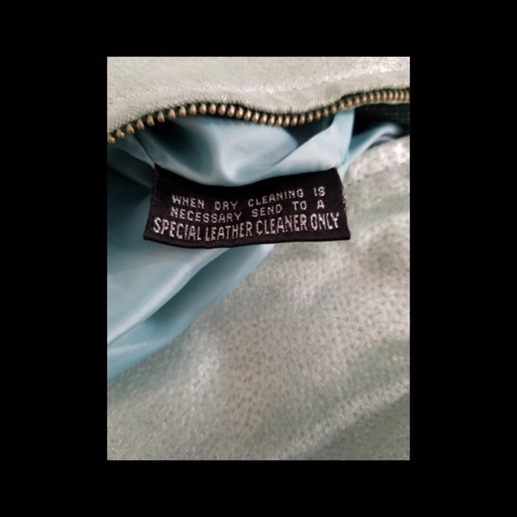 Vintage 90s AQUA Blue Glittery Metallic Leather Bomber Jacket NOS - Picture 8 of 9